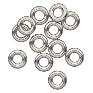 Component, silver-finished stainless steel, 15mm donut. Sold per pkg of 12.