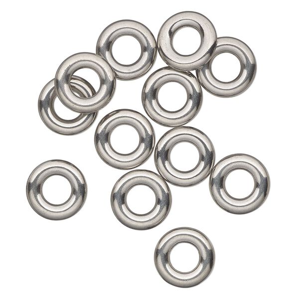 Component, silver-finished stainless steel, 15mm donut. Sold per pkg of 12. image number 0