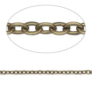 Chain 1pkg1 brass-plated cable, 2mm flat, antique steel 25 foot unfinished