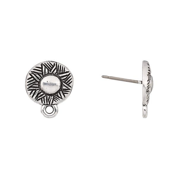 Earstud 1pkg2 TierraCast® antique silver-plated pewter (tin-based alloy) / titanium, 12mm woven round / closed loop / rhythm theme, 1 pair image number 0