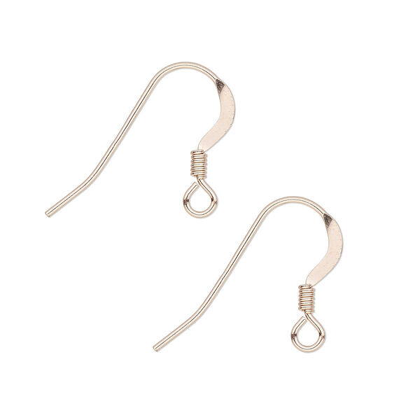 Ear wire, 14Kt rose gold-filled, 14mm flat fishhook with open loop and 2.5mm coil, 22 gauge. Sold per pair. image number 0
