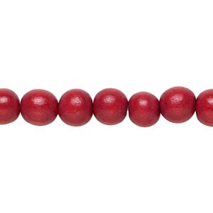 Bead, Taiwanese cheesewood (dyed / waxed), cranberry red, 7-8mm round. Sold per pkg of (2) 15-1/2" to 16" strands.