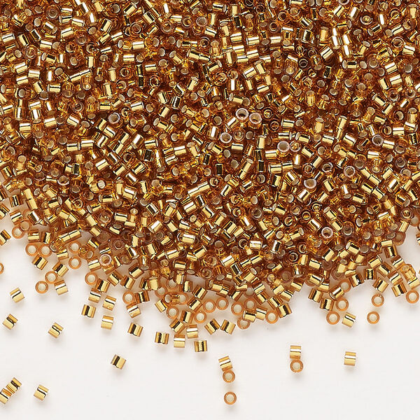 Seed bead, Delica®, glass, pkg/50g, #15 round, transparent silver-lined marigold (DBS-1201). image number 0