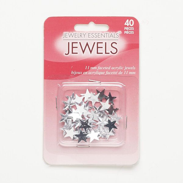 Flat back, acrylic, clear, 11x10mm faceted star. Sold per pkg of 40. image number 0