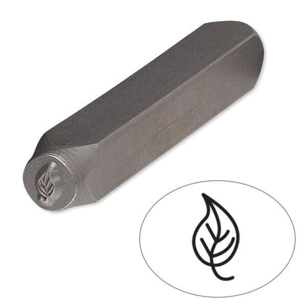 Stamp punch, tempered chrome vanadium steel, 6x4mm leaf, 2-3/4 x 3/8 inches. Sold individually. image number 0