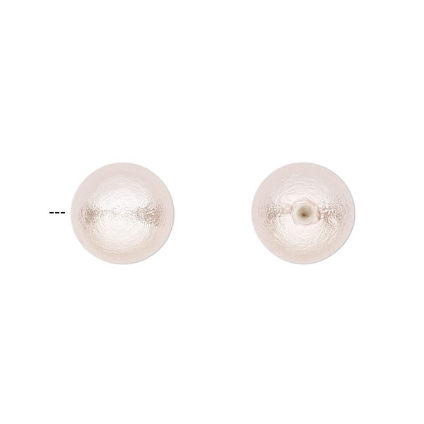 Bead, lacquered cotton pearl, soft pink, 10mm half-drilled round. Sold per pkg of 2. image number 0