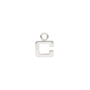Charm, sterling silver, 8mm single-sided modern square alphabet letter C. Sold individually.