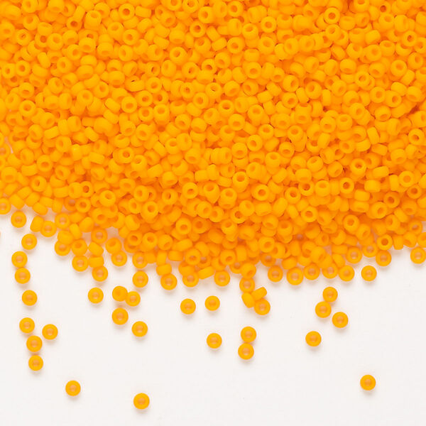 Seed bead, Miyuki, glass, pkg/35g, #15 rocaille, opaque matte mandarin orange (RR-405F). image number 0