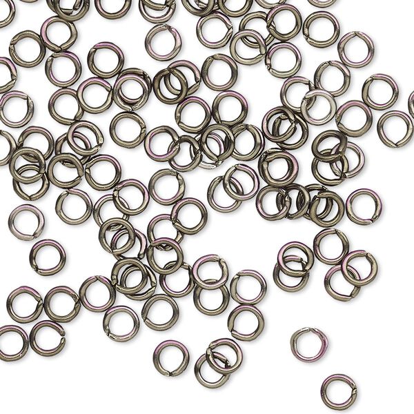 Jump ring, anodized aluminum, gunmetal, 4mm round, 2.4mm inside diameter, 20 gauge. Sold per pkg of 100. image number 0
