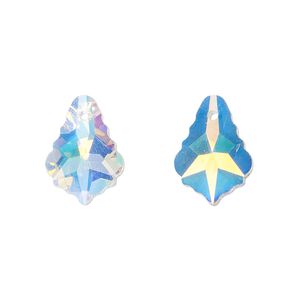 Drop, glass, translucent clear AB, 16x11mm baroque. Sold per pkg of 10.