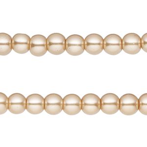 Bead, glass pearl, light brown, 5-6mm round. Sold per pkg of (2) 15-inch strands, approximately 140 beads.