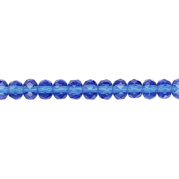 Bead, Czech fire-polished glass, light cobalt, 5x4mm faceted rondelle. Sold per 15-1/2" to 16" strand. image number 0