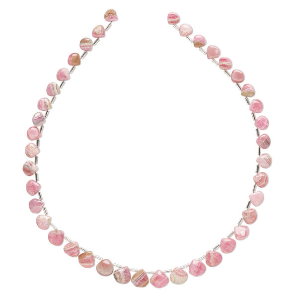 Bead, rhodochrosite (natural), 8-11mm hand-cut graduated flat teardrop, B- grade, Mohs hardness 3-1/2 to 4-1/2. Sold per 15-1/2 to 16-inch strand. image number 0