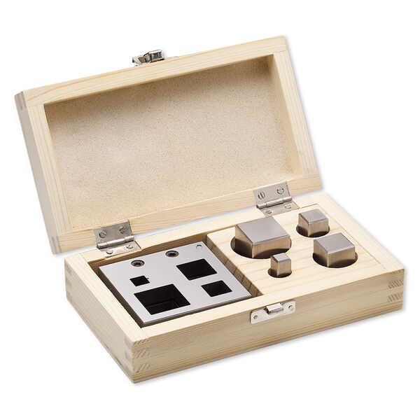 Disc cutter, steel and wood, 7 x 4 x 2-inch base for cutting 10x10mm-27x27mm squares. Sold per 5-piece set. image number 0