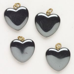 Drop steel Hemalyke™ 4pk 20-22mm puffed heart, gold finish manmade