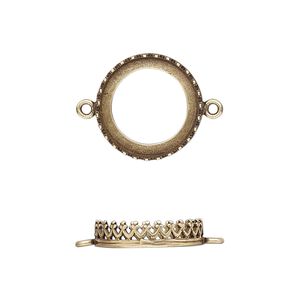 Link, JBB Findings, antiqued brass, 16mm round with open back and decorative trim, 14mm round bezel setting. Sold per pkg of 2.