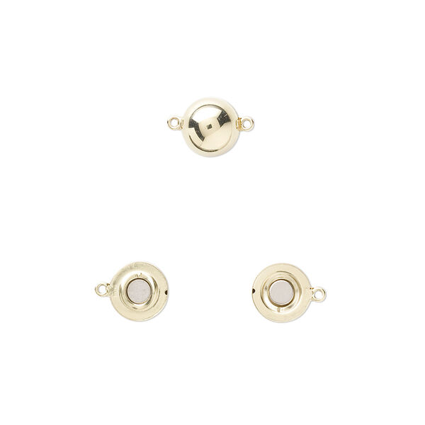 Clasp, magnetic, 14Kt gold, 12mm smooth round. Sold individually. image number 0