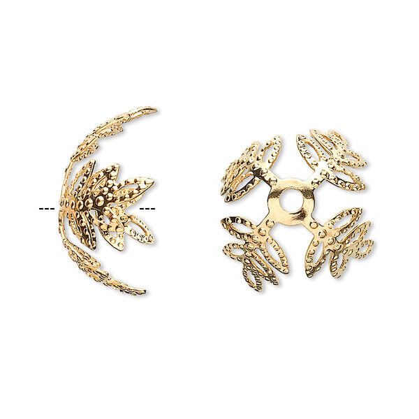 Bead cap, gold-plated brass, 15x10mm leaf, fits 15-18mm bead. Sold per pkg. of 100. image number 0