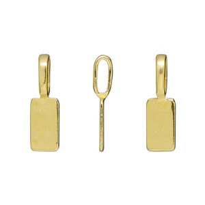 Bail, glue-on, gold-finished "pewter" (zinc-based alloy), 20.5x6mm rectangle with 11x6mm pad. Sold per pkg of 20.