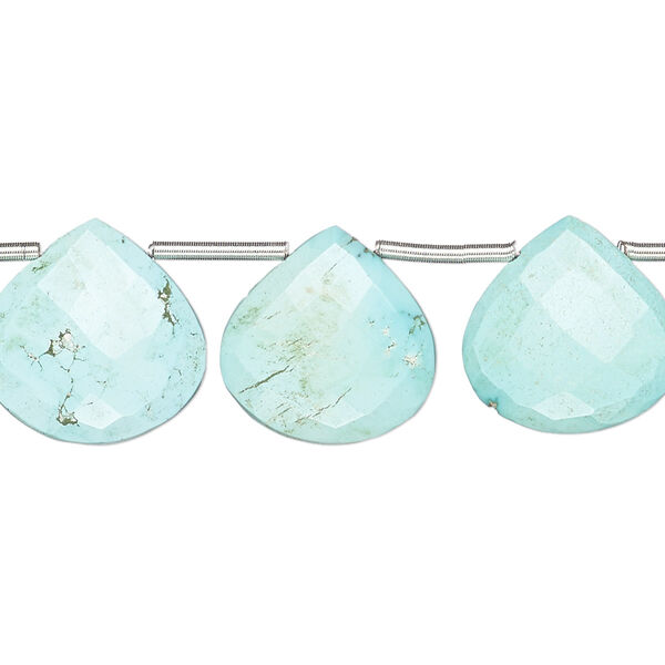 Bead, Imperial Crown turquoise (natural), light, 12-15mm hand-cut top-drilled faceted puffed teardrop, C+ grade, Mohs hardness 5 to 6. Sold per pkg of 13. image number 0