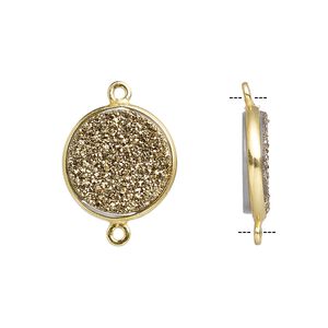 Druzy agate / sterling silver 1pkg1, electrocoated gold finished hand-cut flat round link 15mm
