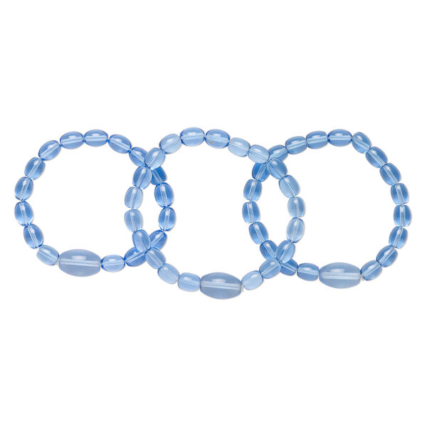 Bracelet, stretch, glass, blue, 7-8 inches wearable length. Sold per pkg of 3. image number 0