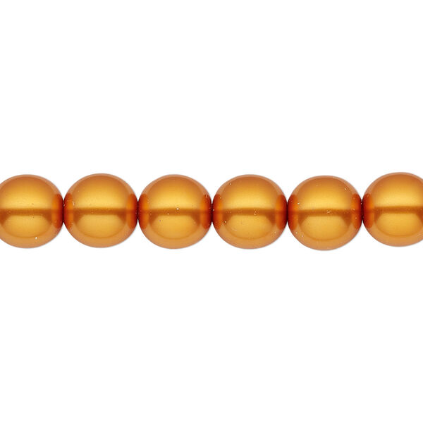 Bead, Czech pearl-coated glass druk, opaque orange-gold, 8mm round. Sold per 15-1/2" to 16" strand. image number 0