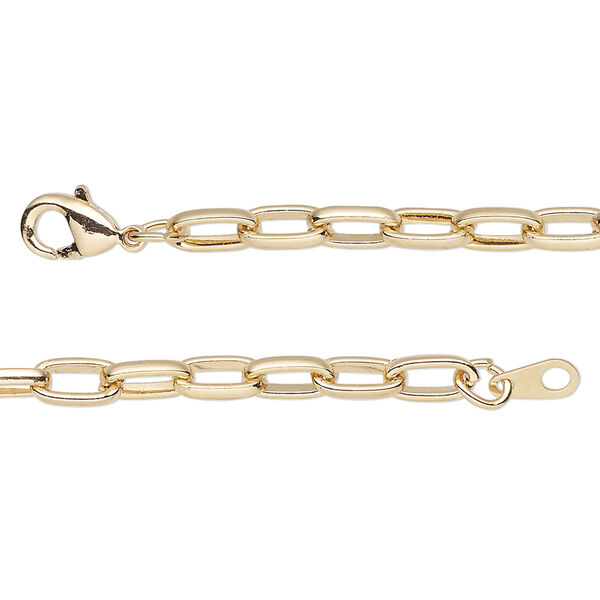 Chain, gold-finished steel, 4mm paperclip, 20 inches with lobster claw clasp. Sold individually. image number 0