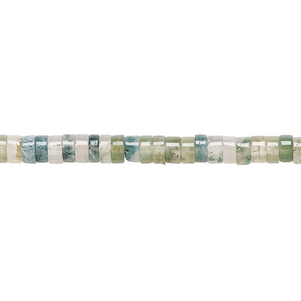 Bead, moss agate (natural), 4x2mm heishi, B grade, Mohs hardness 6-1/2 to 7. Sold per 15-1/2" to 16" strand. image number 0