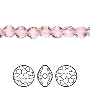 Bead 288pk light rose, Swarovski® 6mm puffed round 5034