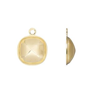 Drop, Almost Instant Jewelry®, gold-plated brass, 14mm rounded square with 12mm cushion setting. Sold per pkg of 4.