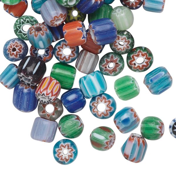 Bead mix, chevron glass, opaque mixed colors, 6.5x5mm-7.5x5mm oval. Sold per 30-gram pkg. image number 0