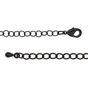 Chain 1pkg1 cable, 3.5mm round / lobster claw clasp, black-finished steel / brass 7.5 inch