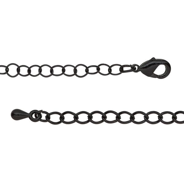 Chain, black-finished steel and brass, 3.5mm round cable, 7-1/2 inches with 2-inch extender chain and lobster claw clasp. Sold individually. image number 0
