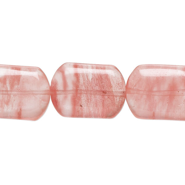 Bead, cherry "quartz" glass, 18x13mm rounded puffed rectangle with 0.6-0.8mm hole. Sold per 15-1/2" to 16" strand. image number 0