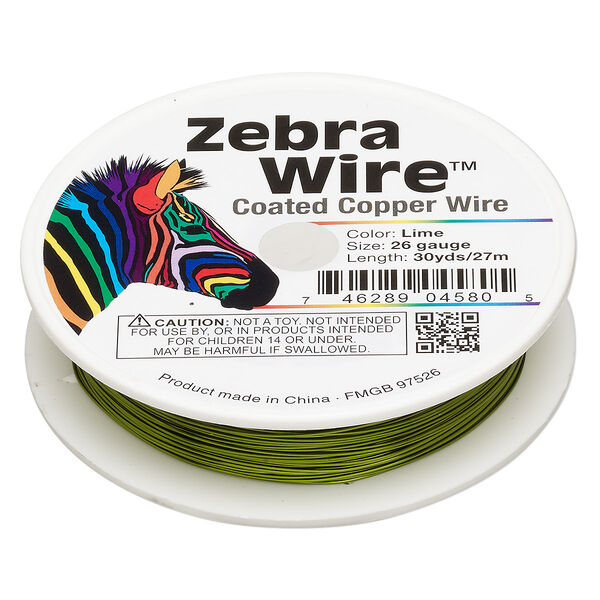 Wire, Zebra Wire™, color-coated copper, lime green, round, 26 gauge. Sold per 30-yard spool. image number 0