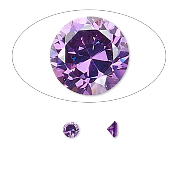 Gem, cubic zirconia, amethyst purple, 4mm faceted round, Mohs hardness 8-1/2. Sold per pkg of 5. image number 0