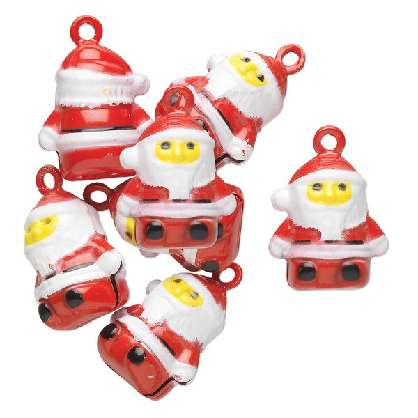 Bell, brass and enamel, multicolored, 20x17mm Santa with clapper. Sold per pkg of 6. image number 0