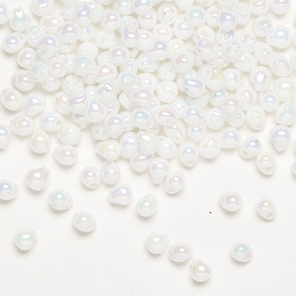 Seed bead, Miyuki, glass, pkg/10g, 4x3.4mm fringe, opaque rainbow white, (DP-471). image number 0