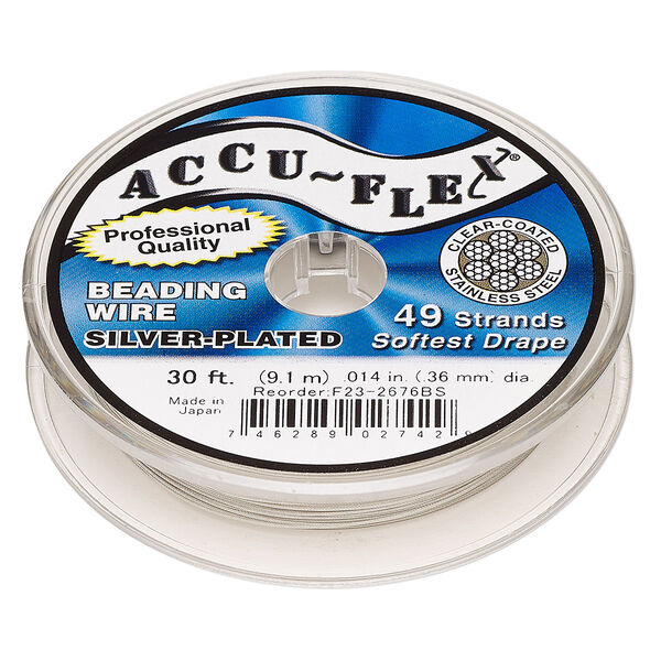 Beading wire, Accu-Flex®, nylon and silver-plated stainless steel, clear, 49 strand, 0.014-inch diameter. Sold per 30-foot spool. image number 0