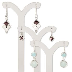 Earring mix, multi-gemstone (natural / dyed / heated) and sterling silver, mixed colors, 16-37mm mixed shape with fishhook ear wire. Sold per pkg of 3 pairs.