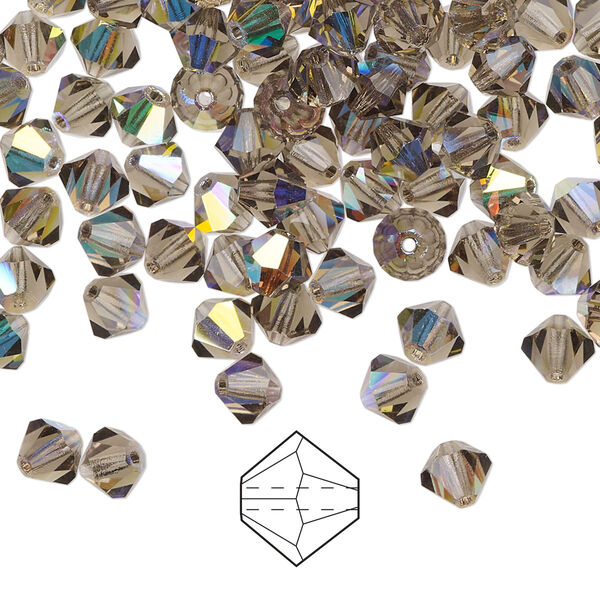 Bead 144pk black diamond AB, Preciosa Czech crystal 5mm bicone image number 0