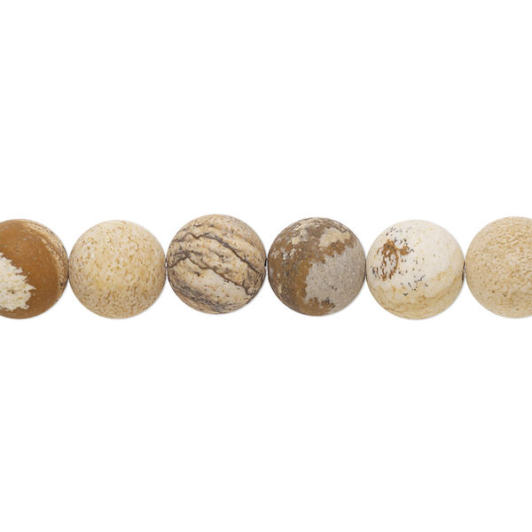 Bead, picture jasper (natural), matte, 8mm round, B grade, Mohs hardness 6-1/2 to 7. Sold per 8-inch strand, approximately 20-25 beads. image number 0