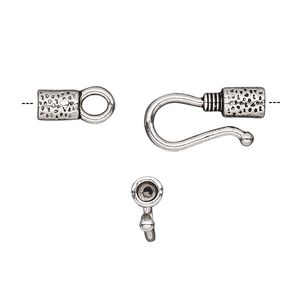 Clasp hook&eye 1pkg10 "pewter" (zinc alloy), 27x9mm / fits up to 2.5mm cord, antique silver-finished 1-strand