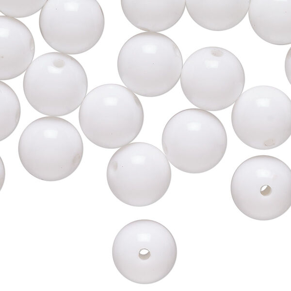 Bead, acrylic, white, 10mm round. Sold per 3-ounce pkg, approximately 160 beads. image number 0
