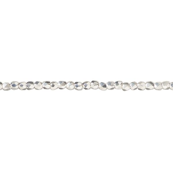Bead, fire-polished, silver-plated glass, opaque clear, 2mm faceted round. Sold per 1 mass, approximately 1,200 beads. image number 0