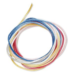 Cord, Satinique™, satin, rainbow, 1.5mm small. Sold per pkg of 10 feet.