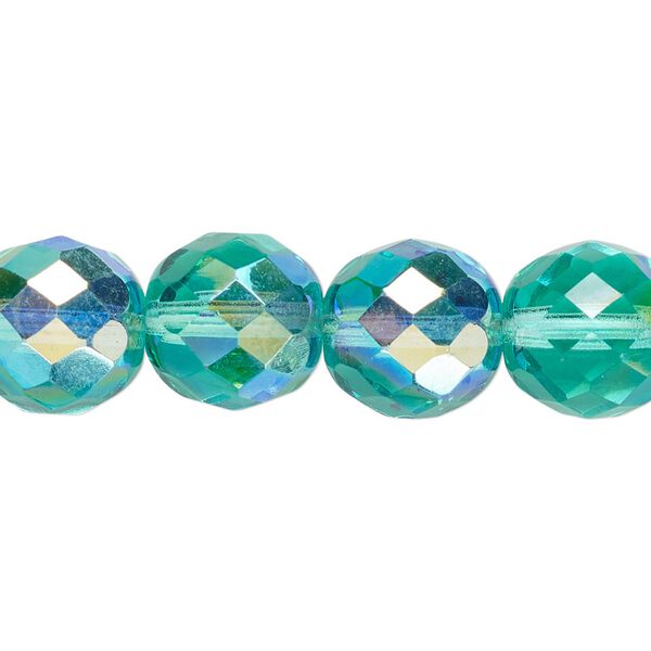 Bead, Czech fire-polished glass, light aqua AB, 12mm faceted round. Sold per pkg of 600 (1/2 mass). image number 0