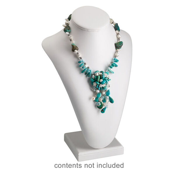 Display, necklace, leatherette, white. 13-1/2 x 9 x 6 inch pedestal. Sold individually. image number 2