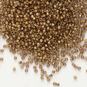 Seed bead, Delica®, glass, pkg/7.5g, #11 round, translucent gold luster light topaz (DB-0115).